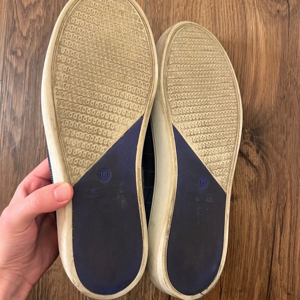 Rothys The Sneaker‎ Navy Windowpane Blue Plaid Slip On Shoes Size 8.5